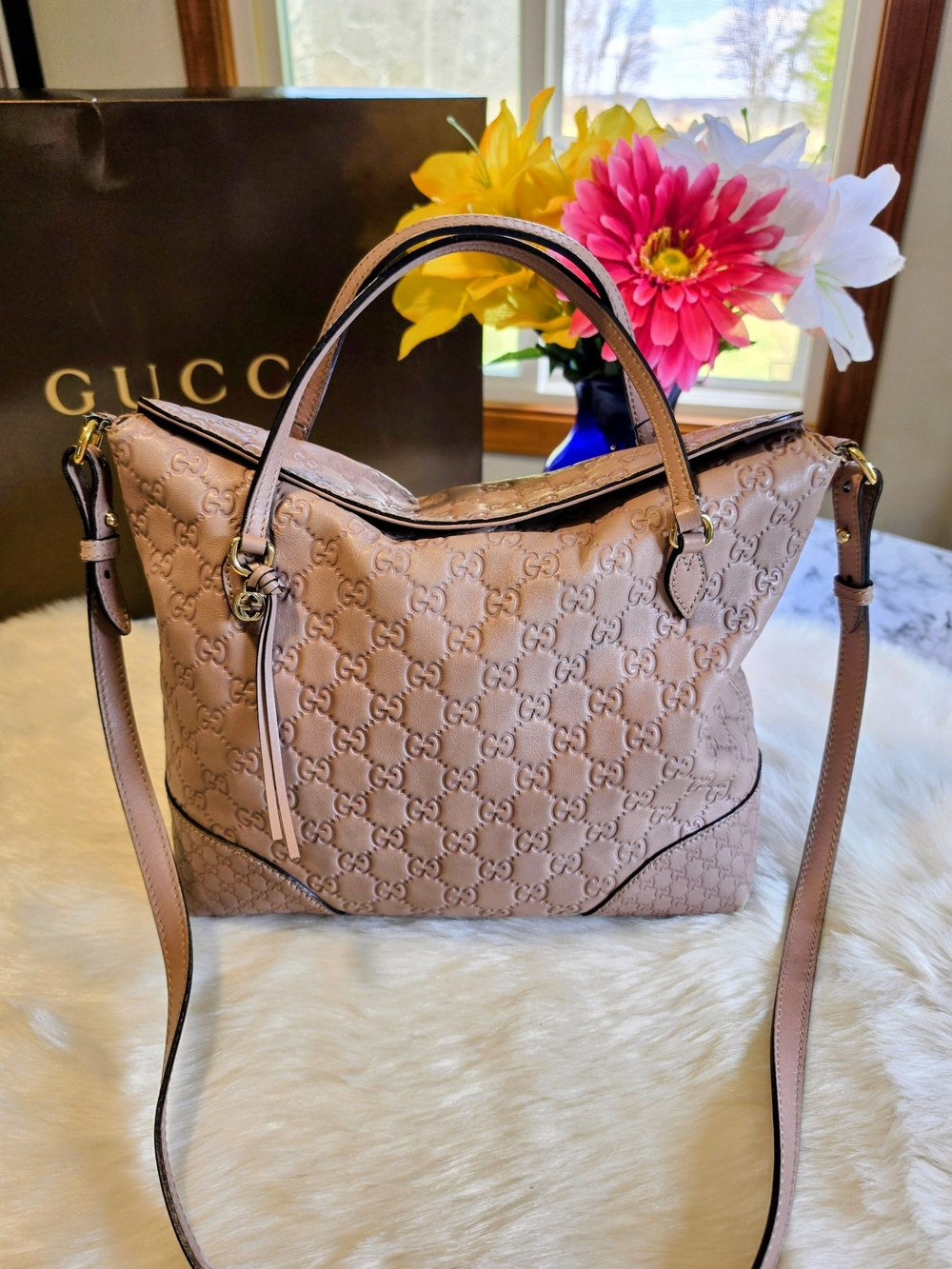 Gucci Bree 3 Way Dusty Pink Embossed GG Leather  With GG Charm